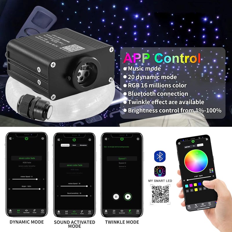 ATOKEE Store 16W Twinkle 550pcs Starlight Headliner Kit, 0.03in/0.75mm 9.8ft/3m Small Size Fiber Optic Car Star Roof Lights with Bluetooth APP/Remote Control - Image 3